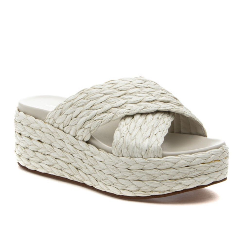 J/Slides QUIVER Bone Raffia Platform Sandals New